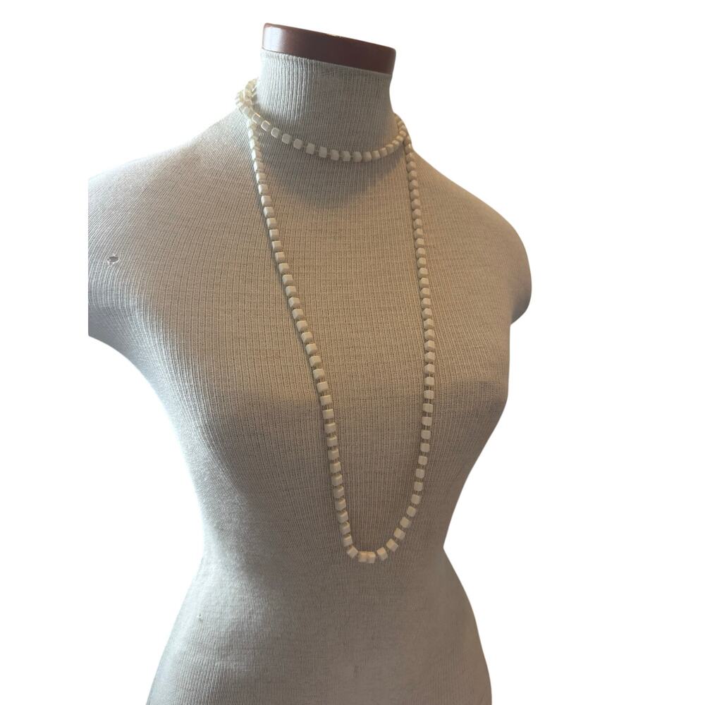 Vintage White Square beaded long 50 inch necklace